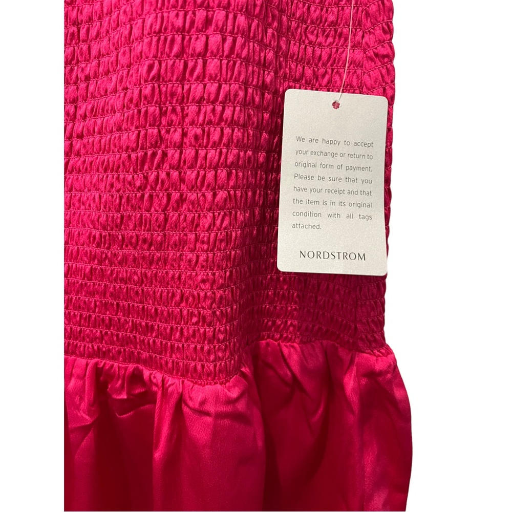 NSR HOT PINK SMOCKED STRETCHY DRESS WITH BALOON SHORT SLEEVES - Picture 11 of 13
